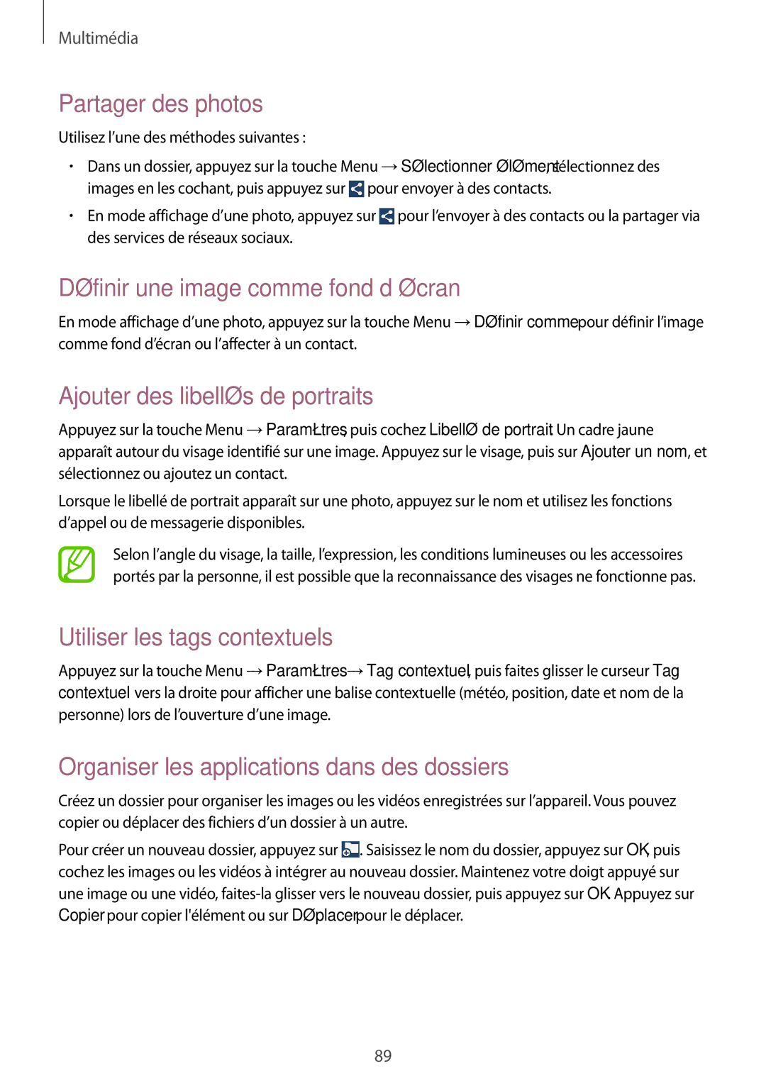 Samsung GT-I9295ZAAXEF manual Définir une image comme fond d’écran, Ajouter des libellés de portraits 