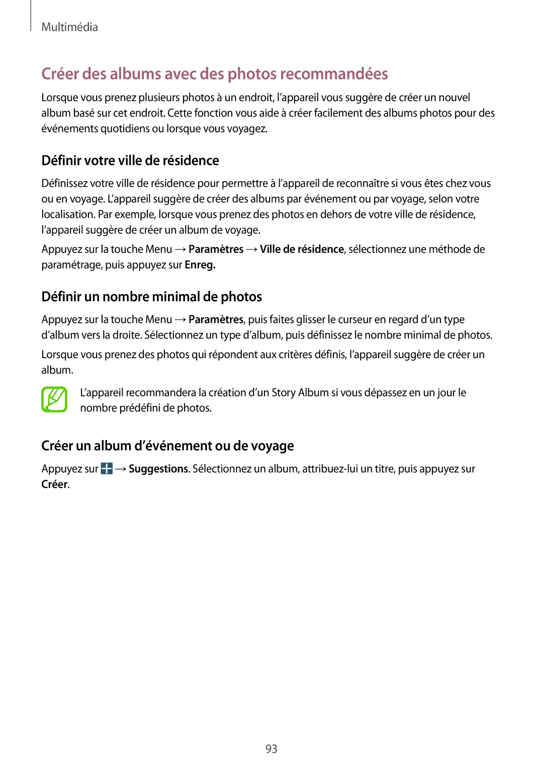 Samsung GT-I9295ZAAXEF manual Créer des albums avec des photos recommandées, Définir votre ville de résidence 