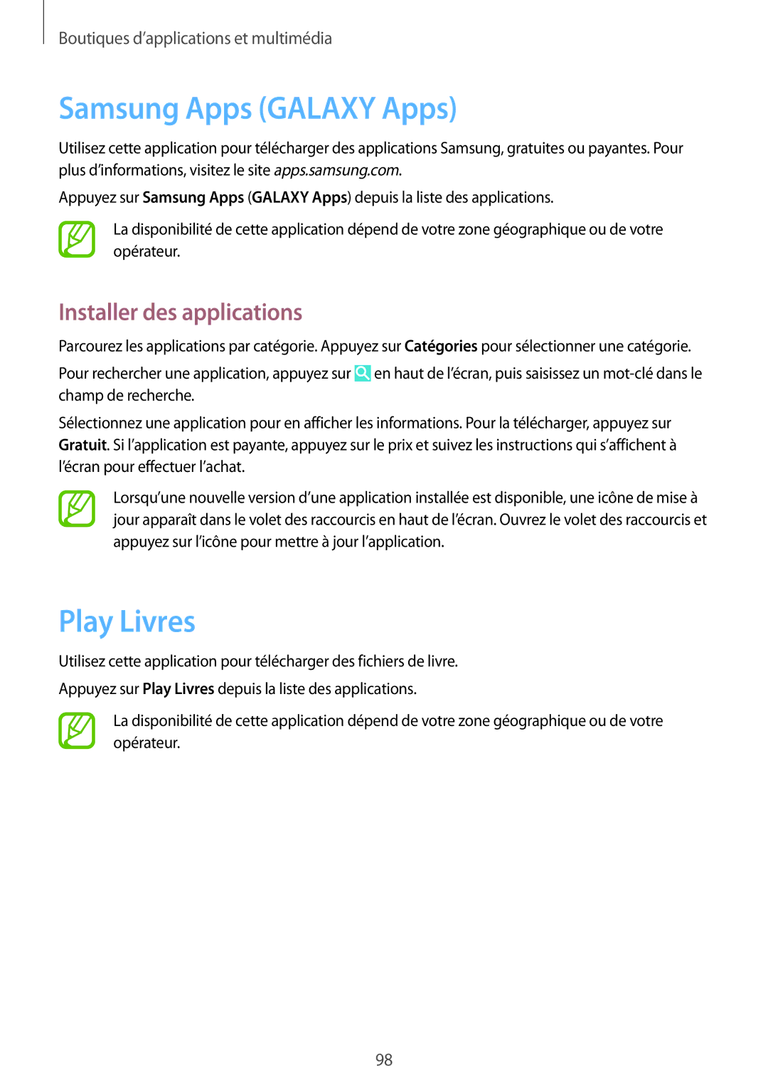 Samsung GT-I9295ZAAXEF manual Samsung Apps Galaxy Apps, Play Livres 