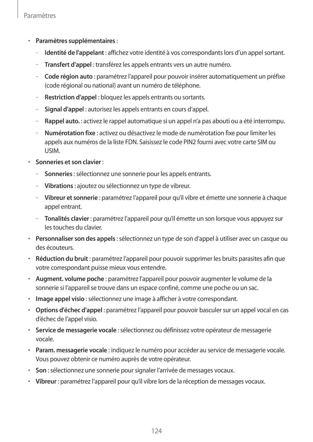 Samsung GT-I9295ZAAXEF manual Paramètres supplémentaires, Sonneries et son clavier 