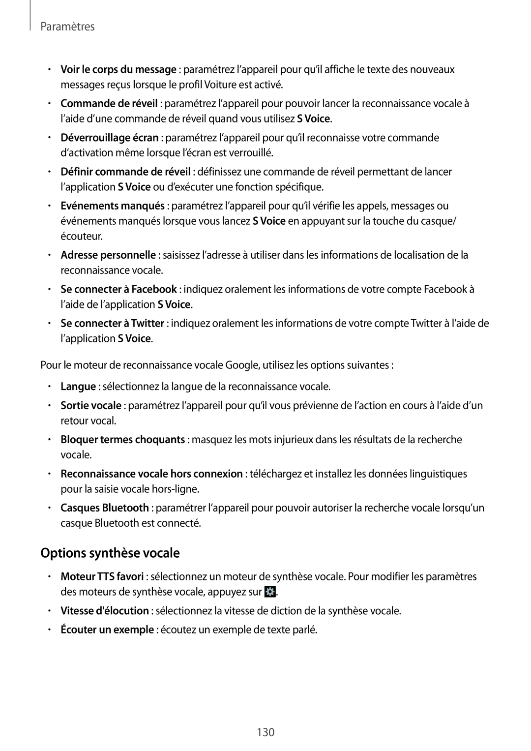 Samsung GT-I9295ZAAXEF manual Options synthèse vocale 