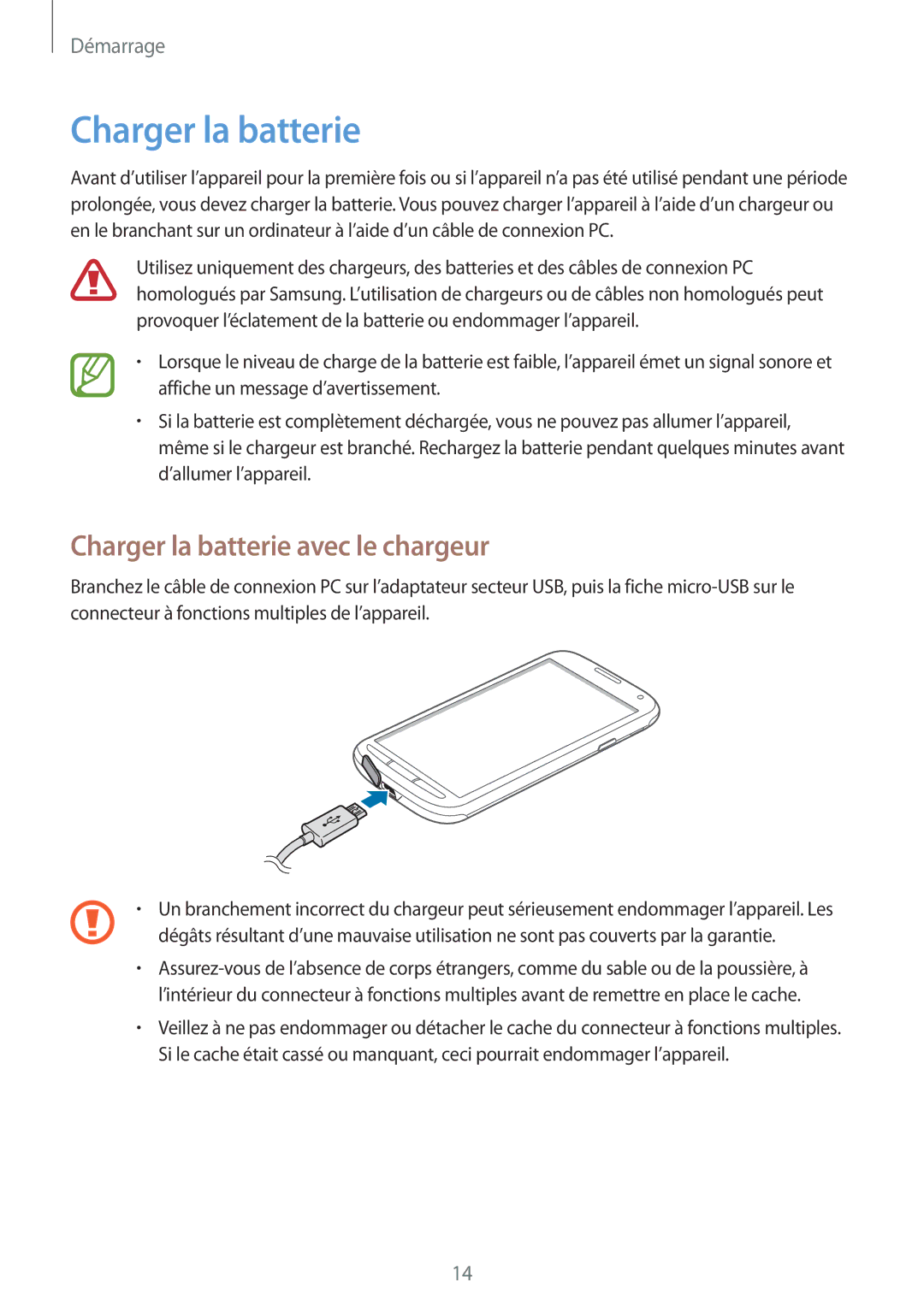 Samsung GT-I9295ZAAXEF manual Charger la batterie avec le chargeur 