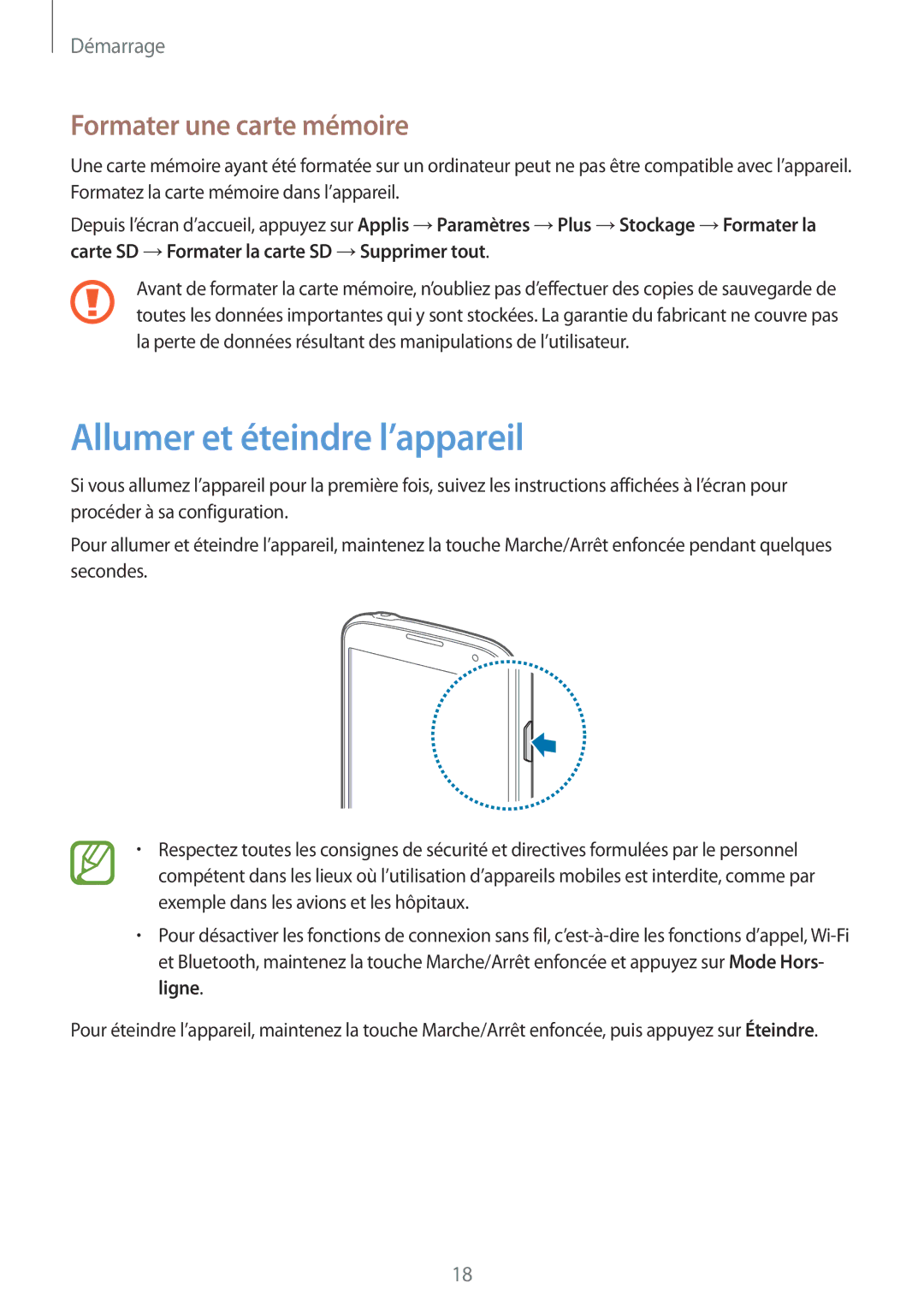 Samsung GT-I9295ZAAXEF manual Allumer et éteindre l’appareil, Formater une carte mémoire 