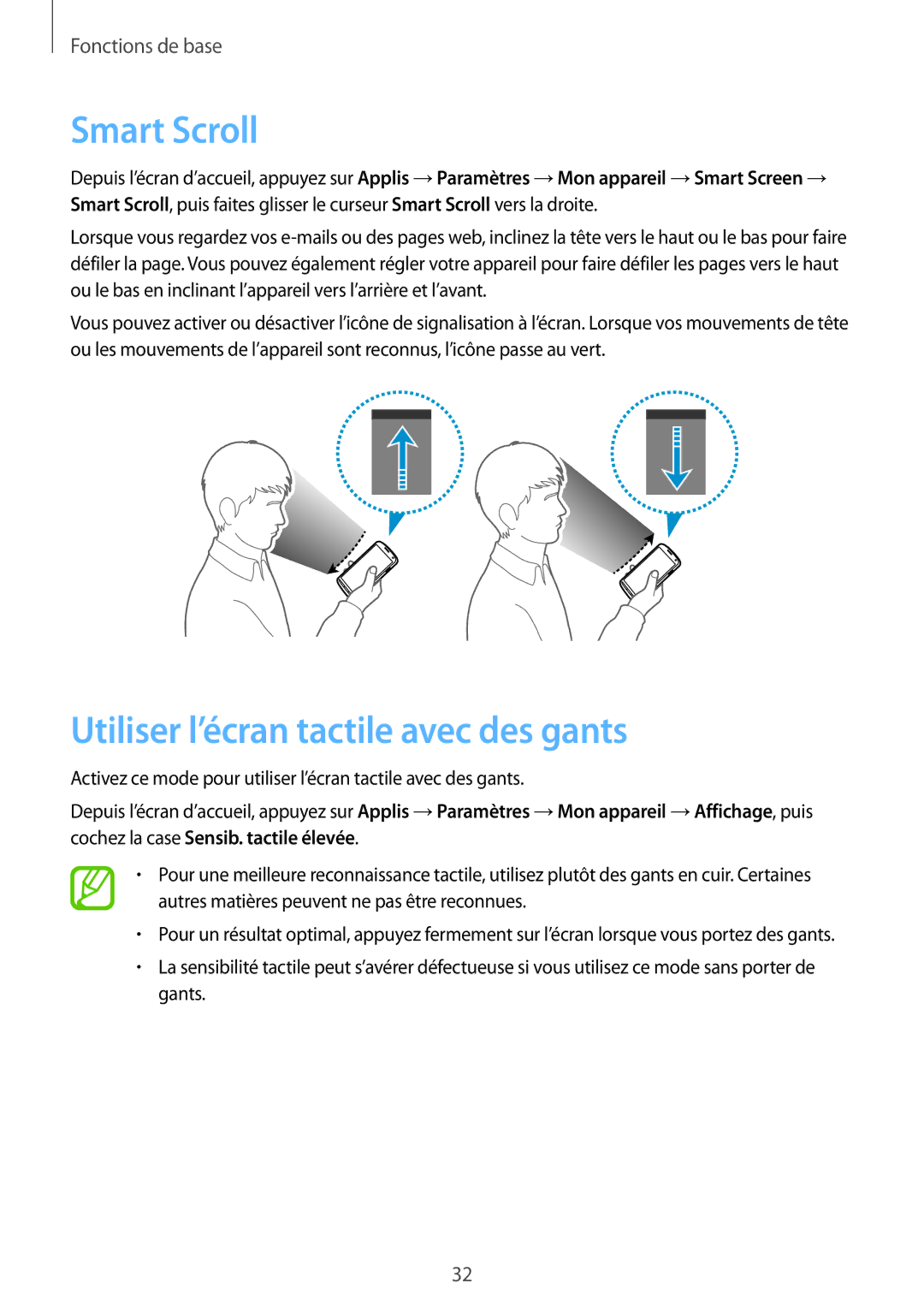 Samsung GT-I9295ZAAXEF manual Smart Scroll, Utiliser l’écran tactile avec des gants 