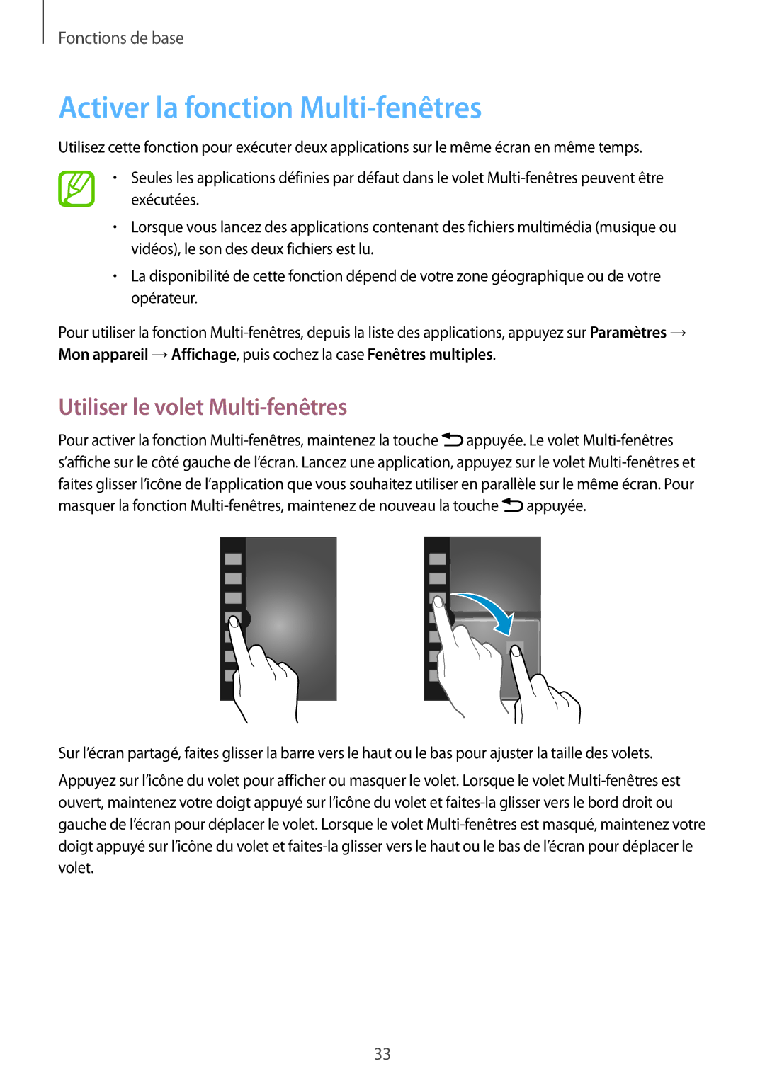 Samsung GT-I9295ZAAXEF manual Activer la fonction Multi-fenêtres, Utiliser le volet Multi-fenêtres 