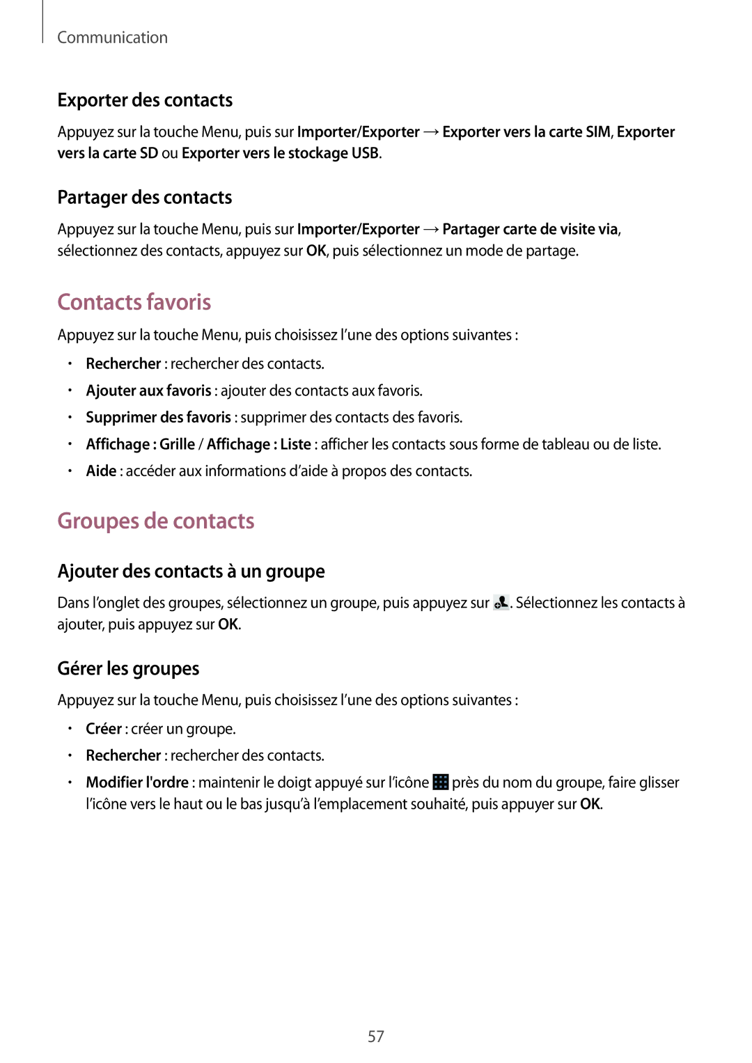 Samsung GT-I9295ZAAXEF manual Contacts favoris, Groupes de contacts 