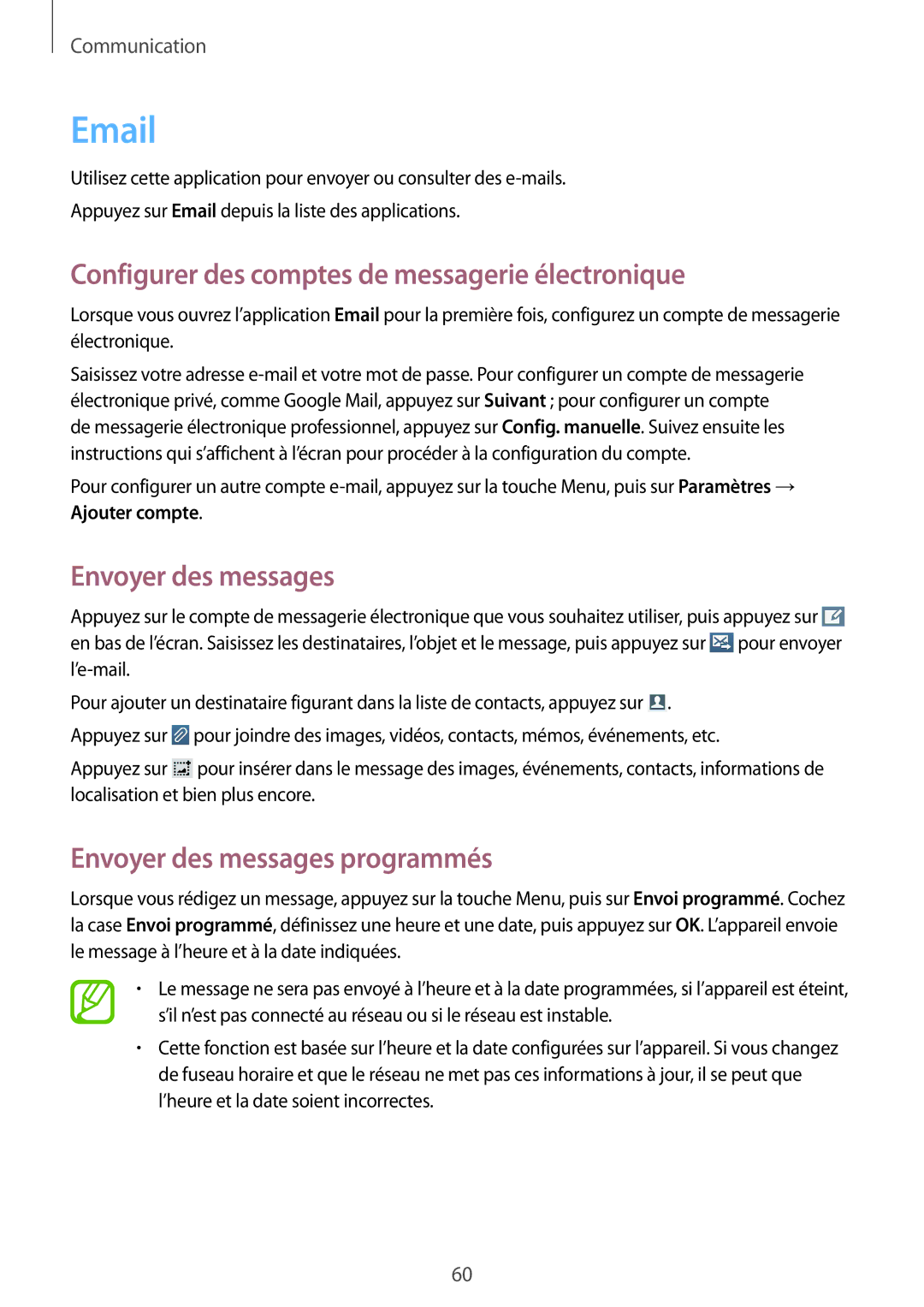 Samsung GT-I9295ZAAXEF manual Configurer des comptes de messagerie électronique 