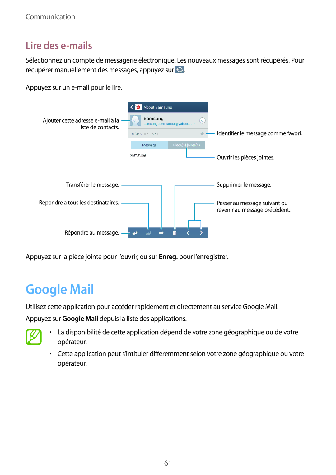 Samsung GT-I9295ZAAXEF manual Google Mail, Lire des e-mails 