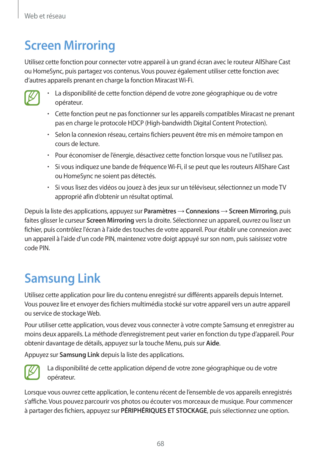 Samsung GT-I9295ZAAXEF manual Screen Mirroring, Samsung Link 