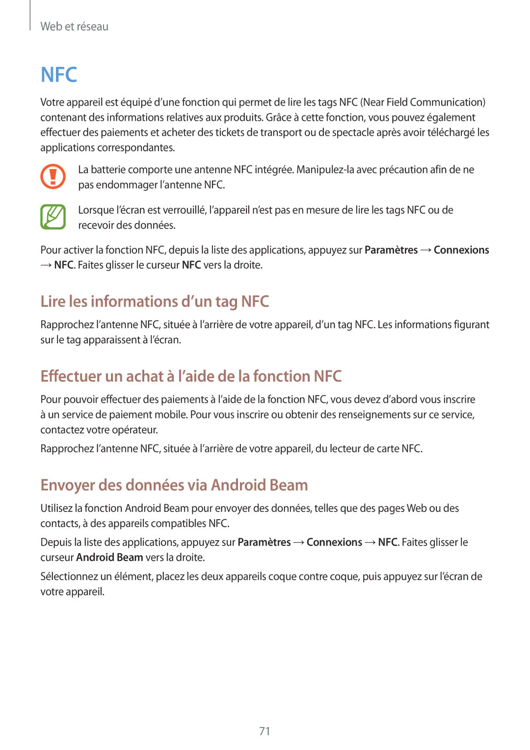 Samsung GT-I9295ZAAXEF manual Lire les informations d’un tag NFC, Effectuer un achat à l’aide de la fonction NFC 