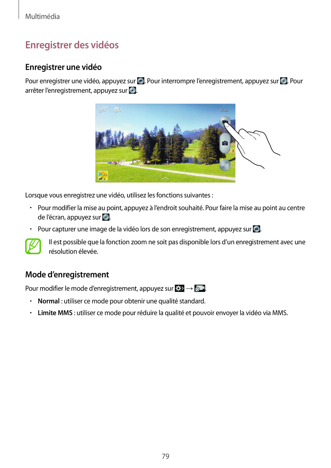 Samsung GT-I9295ZAAXEF manual Enregistrer des vidéos, Enregistrer une vidéo, Mode d’enregistrement 