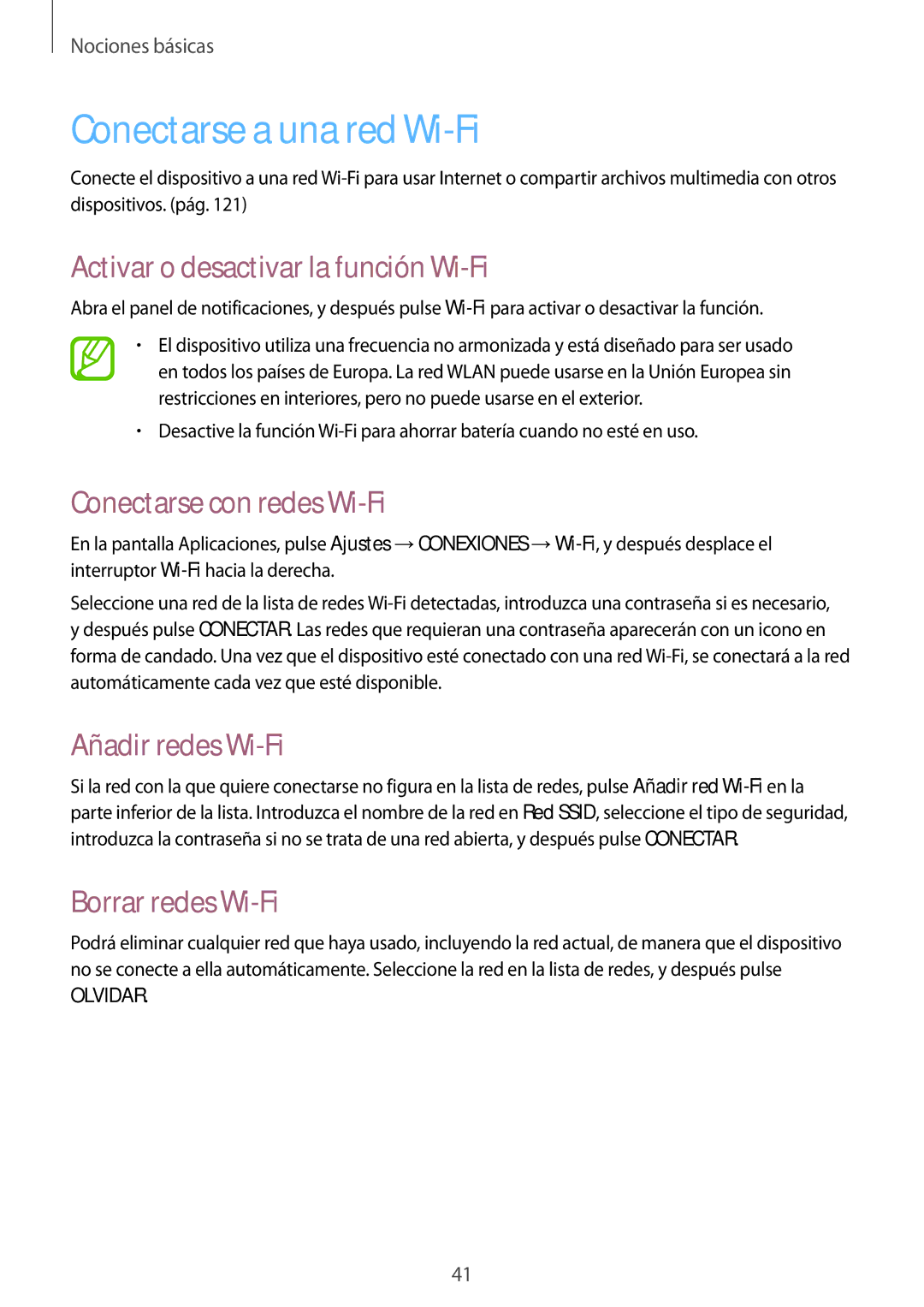 Samsung GT-I9295ZAAXEF manual Conectarse a una red Wi-Fi, Activar o desactivar la función Wi-Fi, Conectarse con redes Wi-Fi 