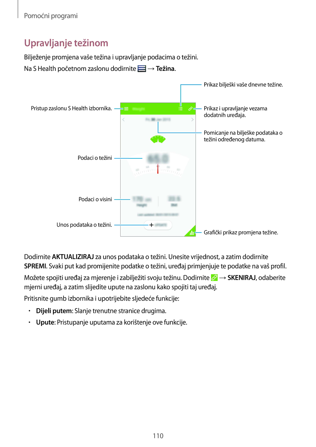 Samsung GT-I9295ZOATWO, GT-I9295ZBASEE, GT-I9295ZAAVIP, GT-I9295ZOASEE, GT-I9295ZAASEE manual Upravljanje težinom, →Težina 