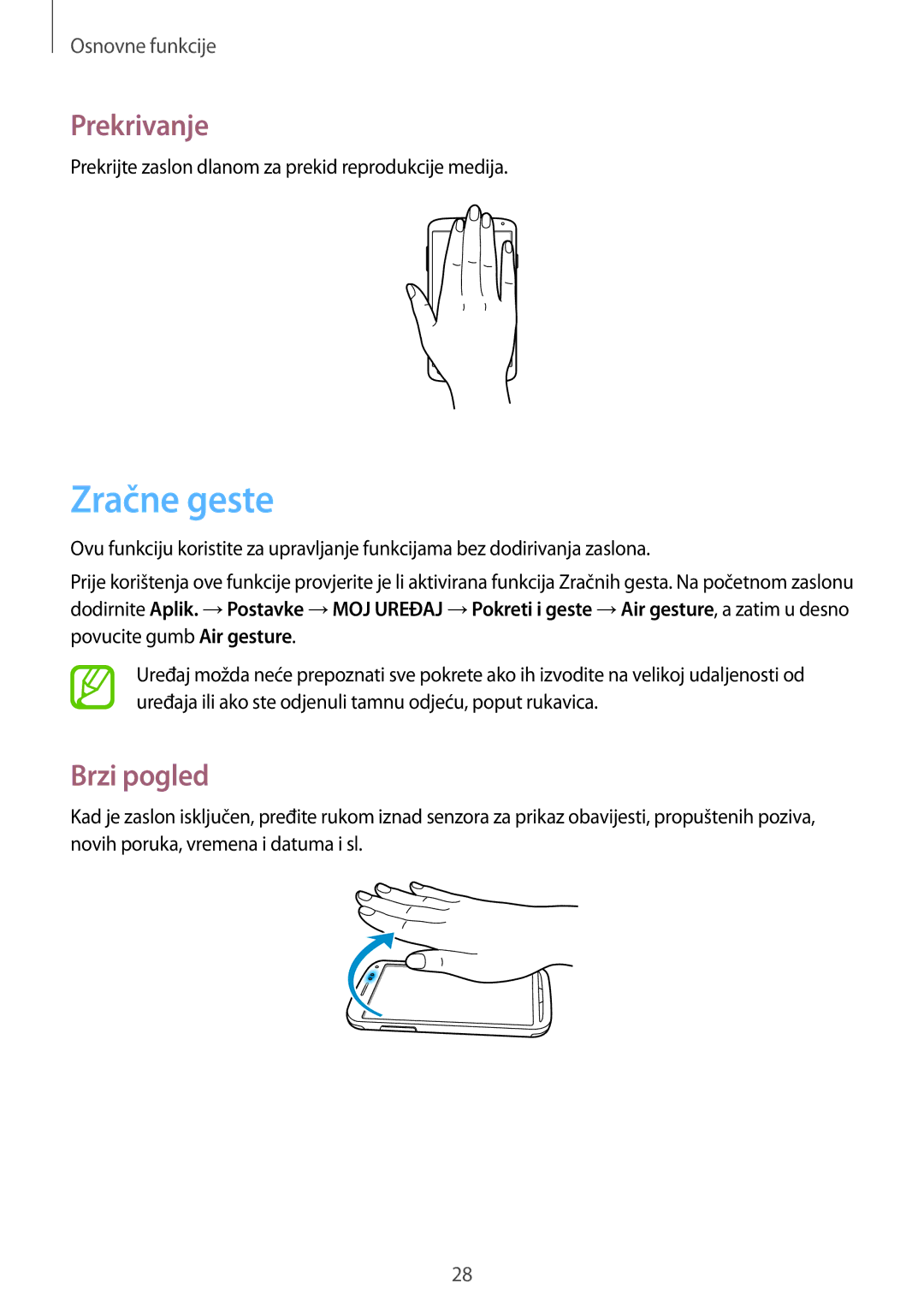 Samsung GT-I9295ZAASEE, GT-I9295ZBASEE, GT-I9295ZAAVIP, GT-I9295ZOATWO, GT-I9295ZOASEE Zračne geste, Prekrivanje, Brzi pogled 