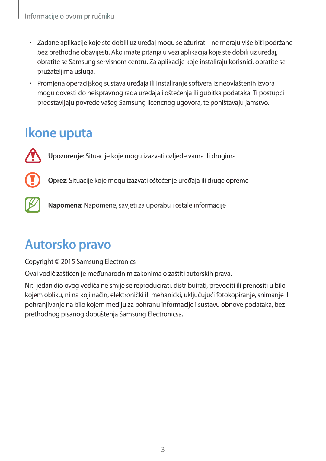 Samsung GT-I9295ZOASEE, GT-I9295ZBASEE, GT-I9295ZAAVIP, GT-I9295ZOATWO, GT-I9295ZAASEE manual Ikone uputa, Autorsko pravo 