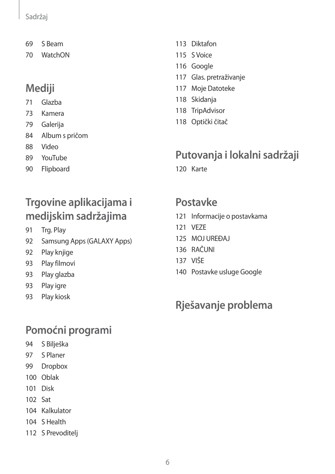 Samsung GT-I9295ZBASEE, GT-I9295ZAAVIP, GT-I9295ZOATWO, GT-I9295ZOASEE, GT-I9295ZAASEE manual Putovanja i lokalni sadržaji 