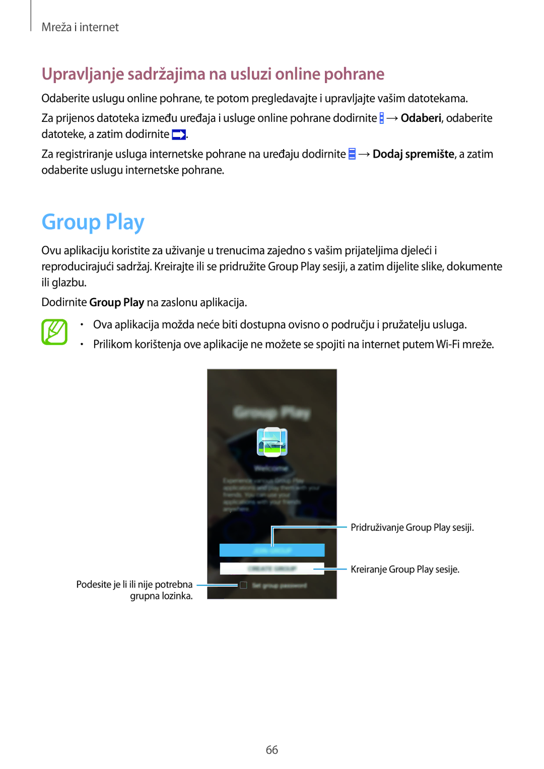Samsung GT-I9295ZBASEE, GT-I9295ZAAVIP, GT-I9295ZOATWO manual Group Play, Upravljanje sadržajima na usluzi online pohrane 