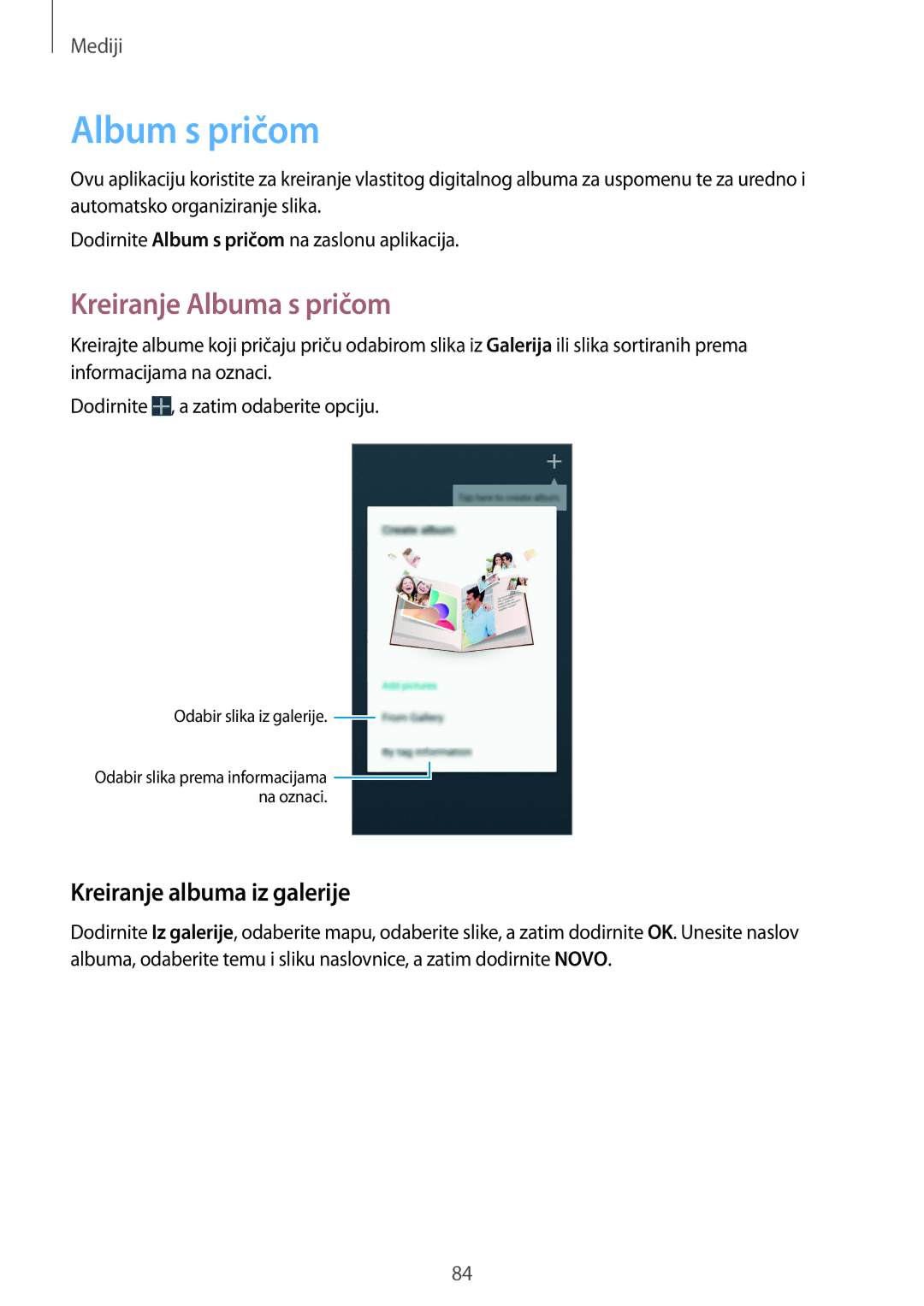 Samsung GT-I9295ZBASEE, GT-I9295ZAAVIP manual Album s pričom, Kreiranje Albuma s pričom, Kreiranje albuma iz galerije 