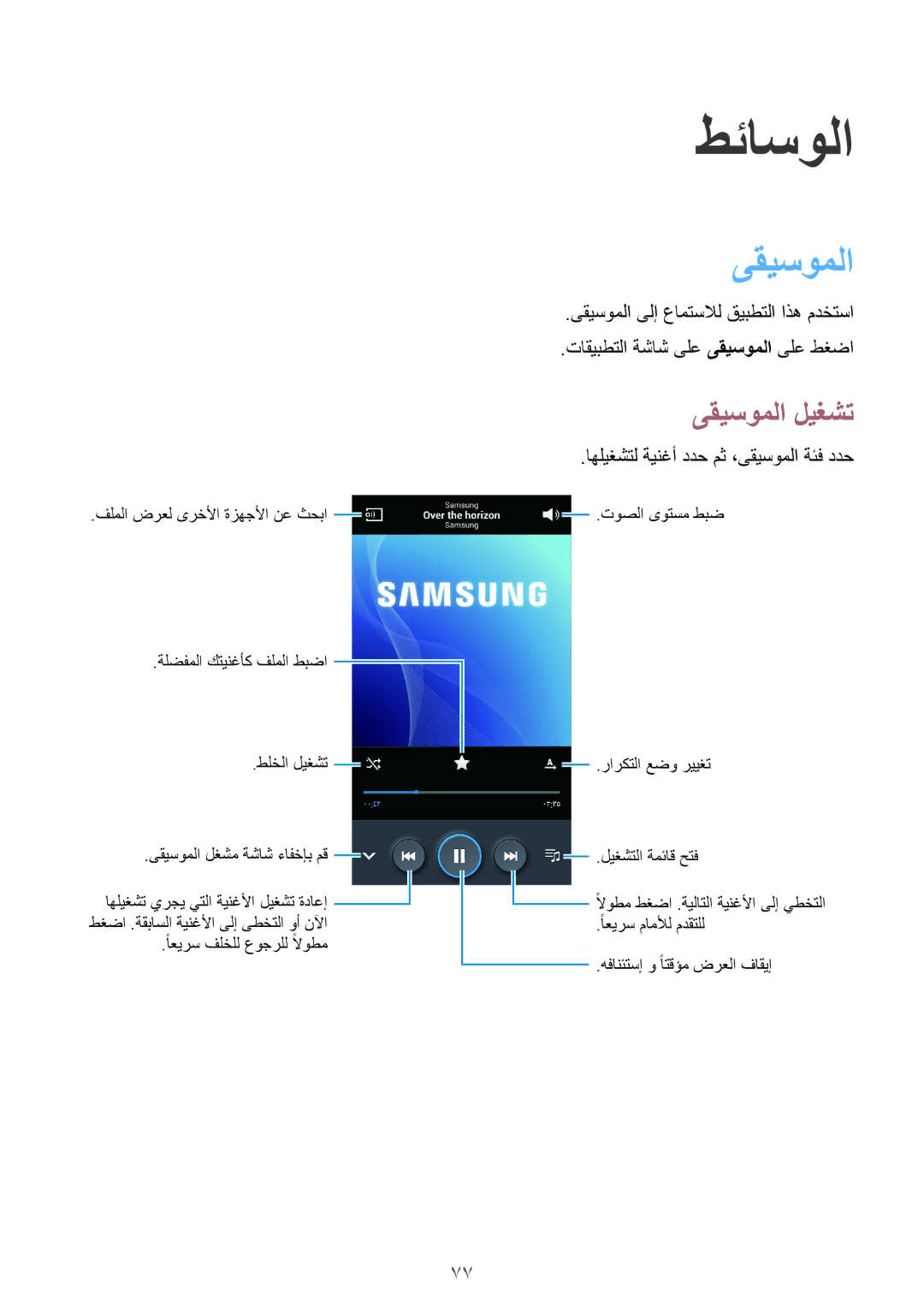 Samsung GT-I9295ZBAKSA, GT-I9295ZOAKSA, GT-I9295ZAAKSA manual ىقيسوملا ليغشت, اهليغشتل ةينغأ ددح مث ،ىقيسوملا ةئف ددح 