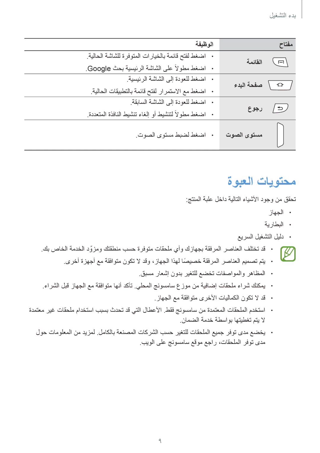 Samsung GT-I9295ZOAKSA, GT-I9295ZAAKSA, GT-I9295ZBAKSA manual ةوبعلا تايوتحم 