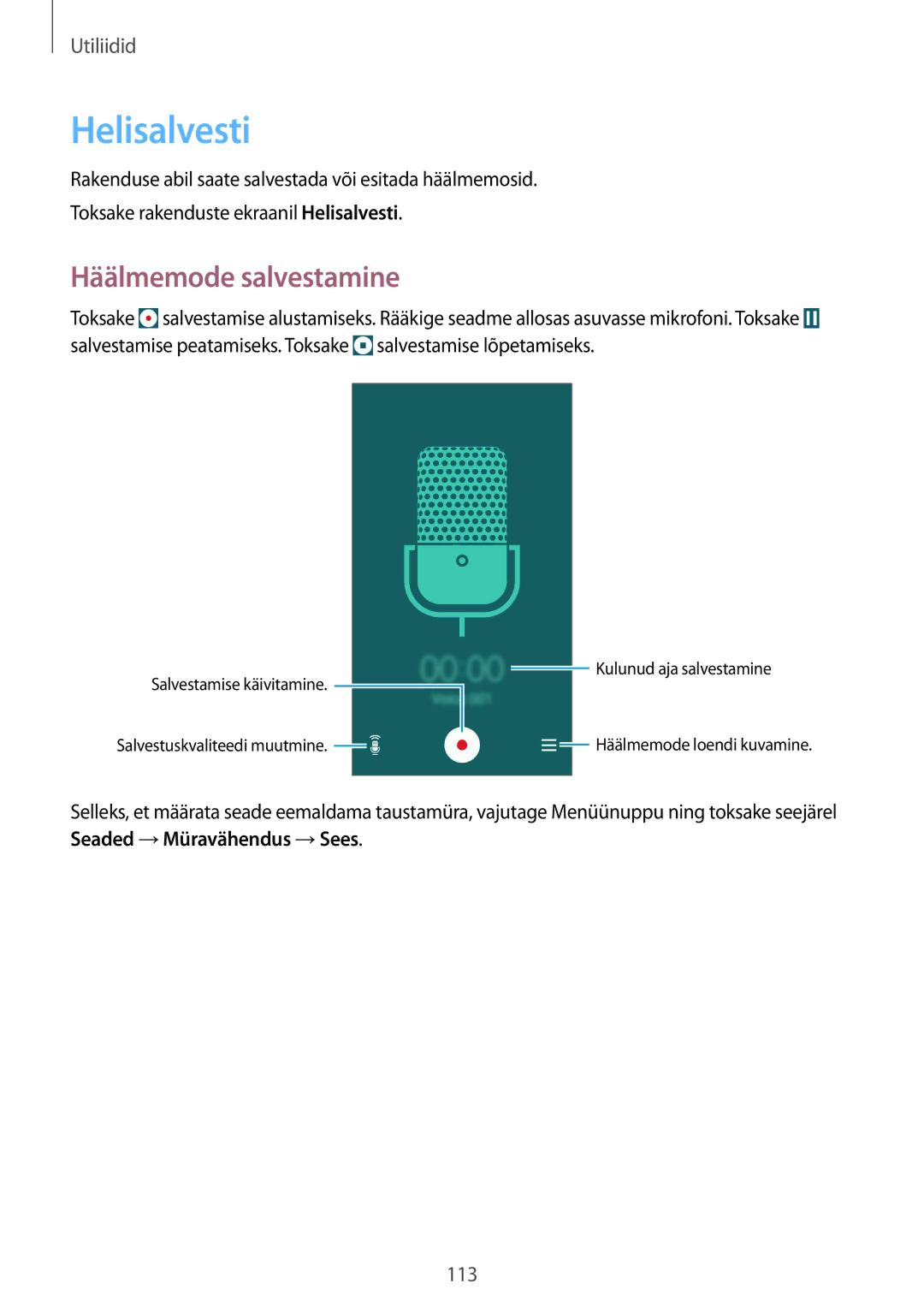 Samsung GT-I9295ZBASEB, GT-I9295ZOASEB, GT-I9295ZAASEB manual Helisalvesti, Häälmemode salvestamine 