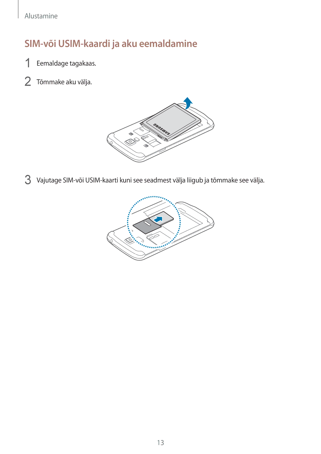 Samsung GT-I9295ZAASEB, GT-I9295ZOASEB, GT-I9295ZBASEB manual SIM-või USIM-kaardi ja aku eemaldamine 