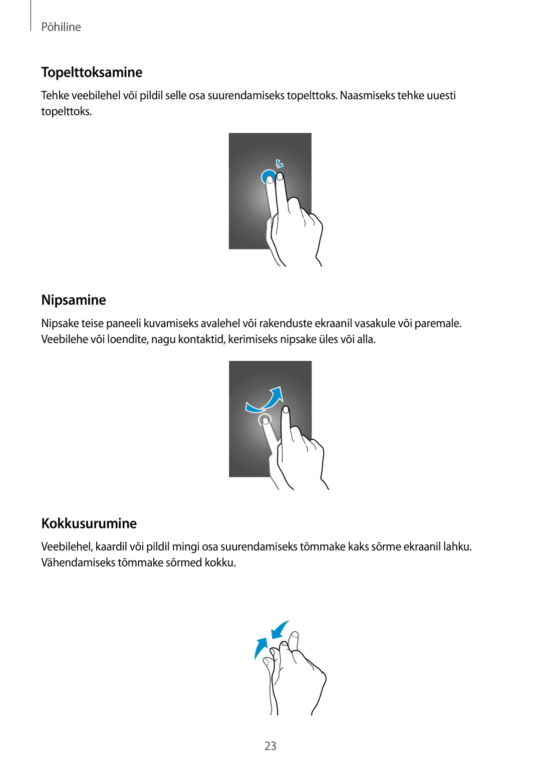 Samsung GT-I9295ZBASEB, GT-I9295ZOASEB, GT-I9295ZAASEB manual Topelttoksamine, Nipsamine, Kokkusurumine 