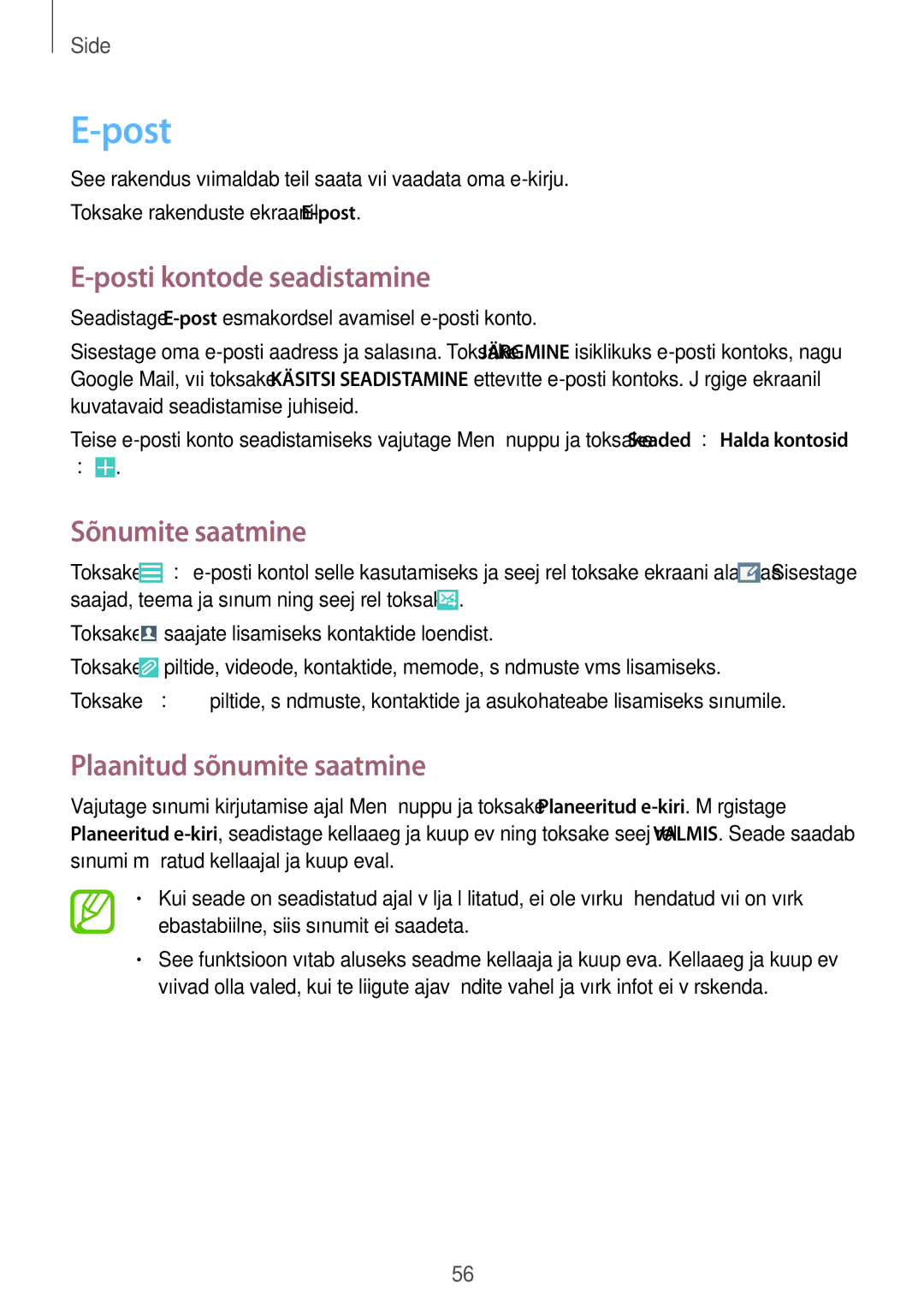 Samsung GT-I9295ZBASEB, GT-I9295ZOASEB, GT-I9295ZAASEB manual Posti kontode seadistamine 