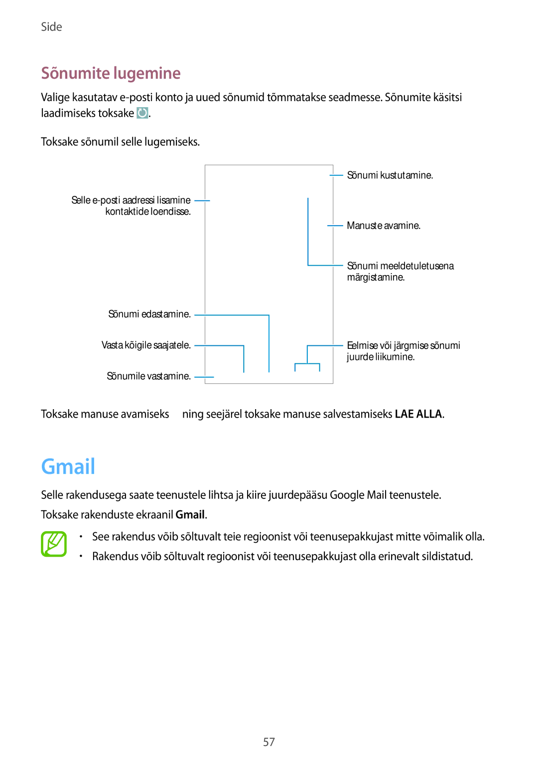 Samsung GT-I9295ZOASEB, GT-I9295ZAASEB, GT-I9295ZBASEB manual Gmail, Sõnumite lugemine 