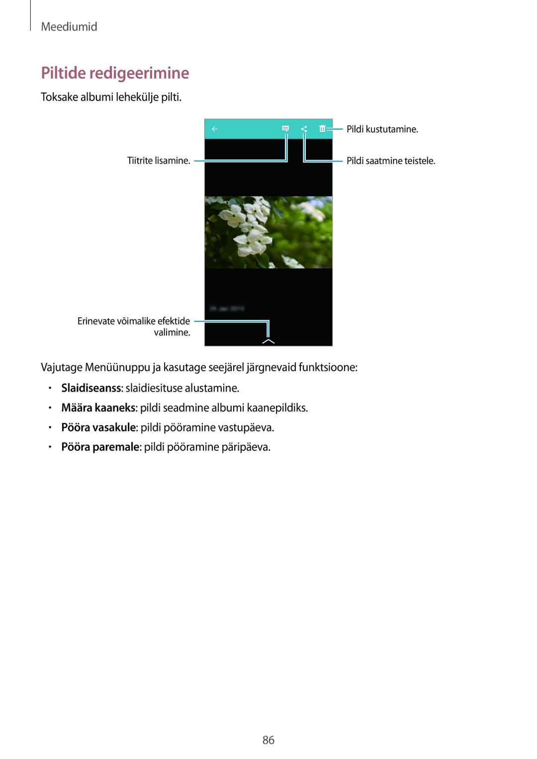 Samsung GT-I9295ZBASEB, GT-I9295ZOASEB, GT-I9295ZAASEB manual Piltide redigeerimine, Toksake albumi lehekülje pilti 
