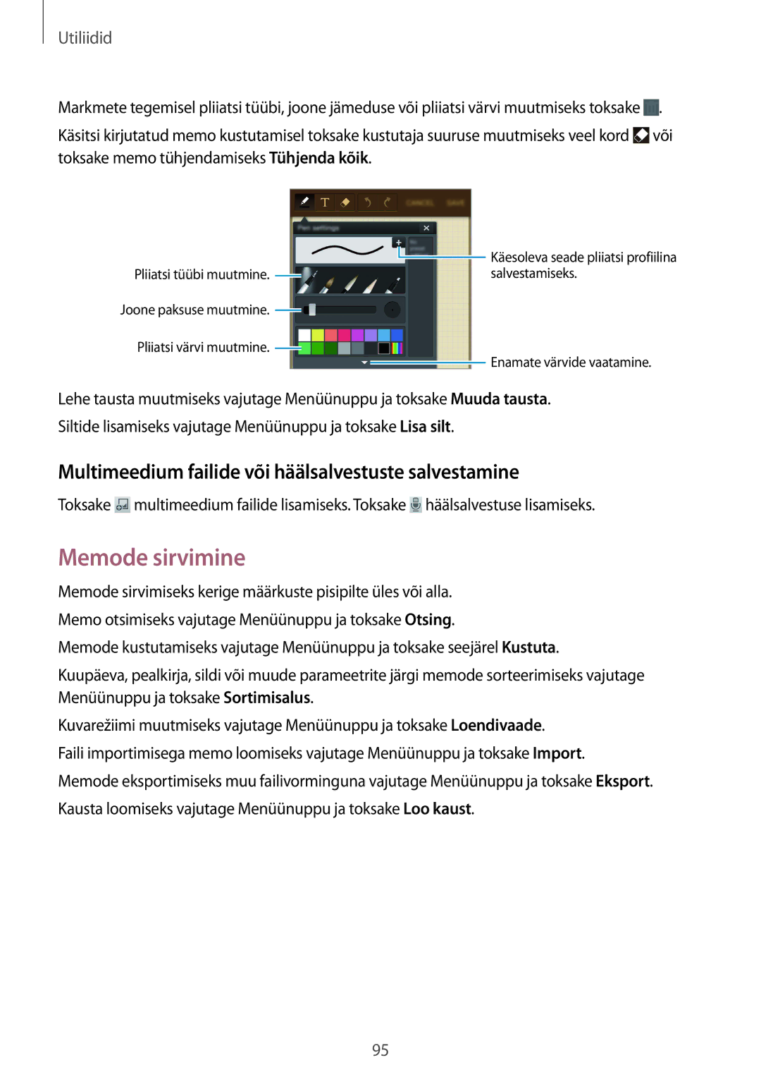 Samsung GT-I9295ZBASEB, GT-I9295ZOASEB manual Memode sirvimine, Multimeedium failide või häälsalvestuste salvestamine 