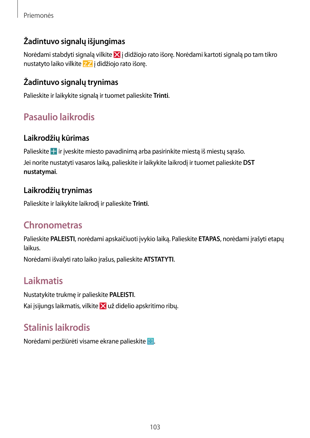 Samsung GT-I9295ZAASEB, GT-I9295ZOASEB, GT-I9295ZBASEB manual Pasaulio laikrodis, Chronometras, Laikmatis, Stalinis laikrodis 