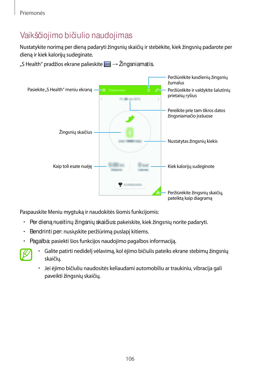 Samsung GT-I9295ZAASEB, GT-I9295ZOASEB manual Vaikščiojimo bičiulio naudojimas, Žingsnių skaičius Nustatytas žingsnių kiekis 