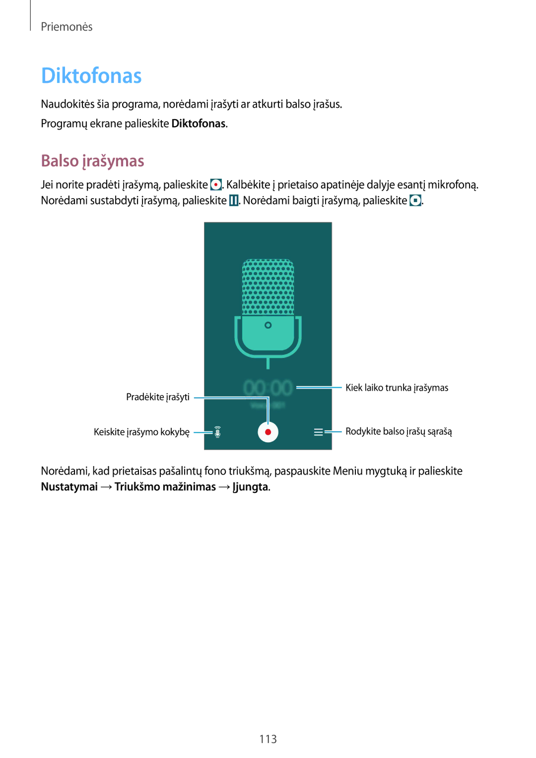 Samsung GT-I9295ZBASEB, GT-I9295ZOASEB, GT-I9295ZAASEB manual Diktofonas, Balso įrašymas 