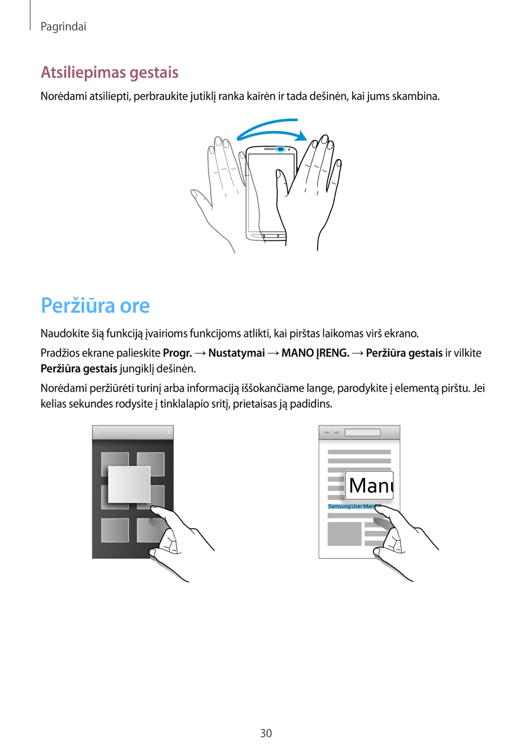 Samsung GT-I9295ZOASEB, GT-I9295ZAASEB, GT-I9295ZBASEB manual Peržiūra ore, Atsiliepimas gestais 