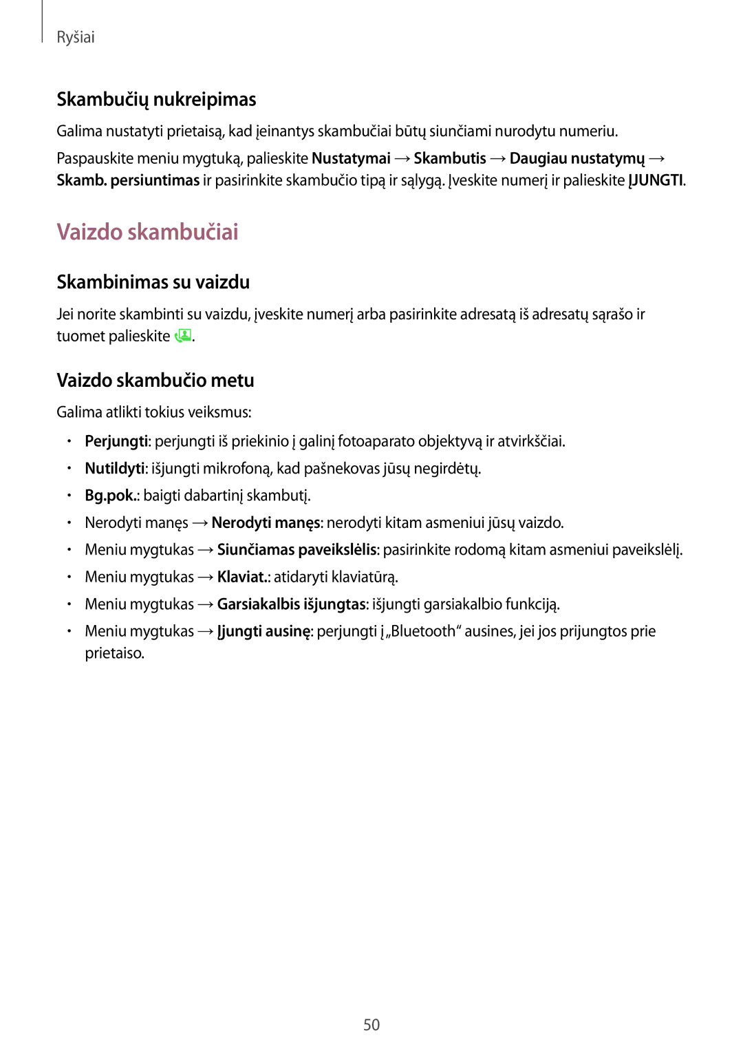 Samsung GT-I9295ZBASEB manual Vaizdo skambučiai, Skambučių nukreipimas, Skambinimas su vaizdu, Vaizdo skambučio metu 