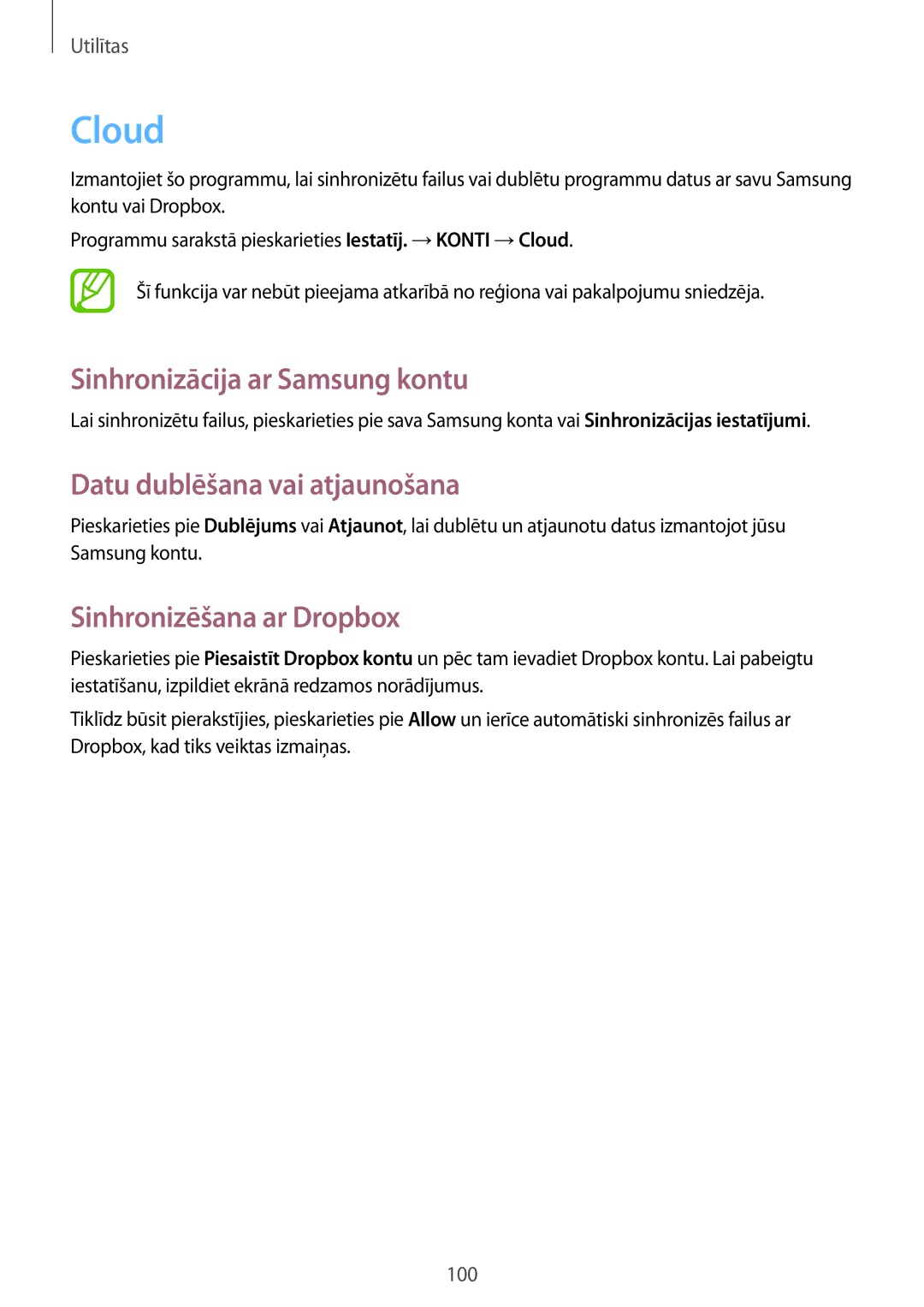 Samsung GT-I9295ZAASEB Cloud, Sinhronizācija ar Samsung kontu, Datu dublēšana vai atjaunošana, Sinhronizēšana ar Dropbox 