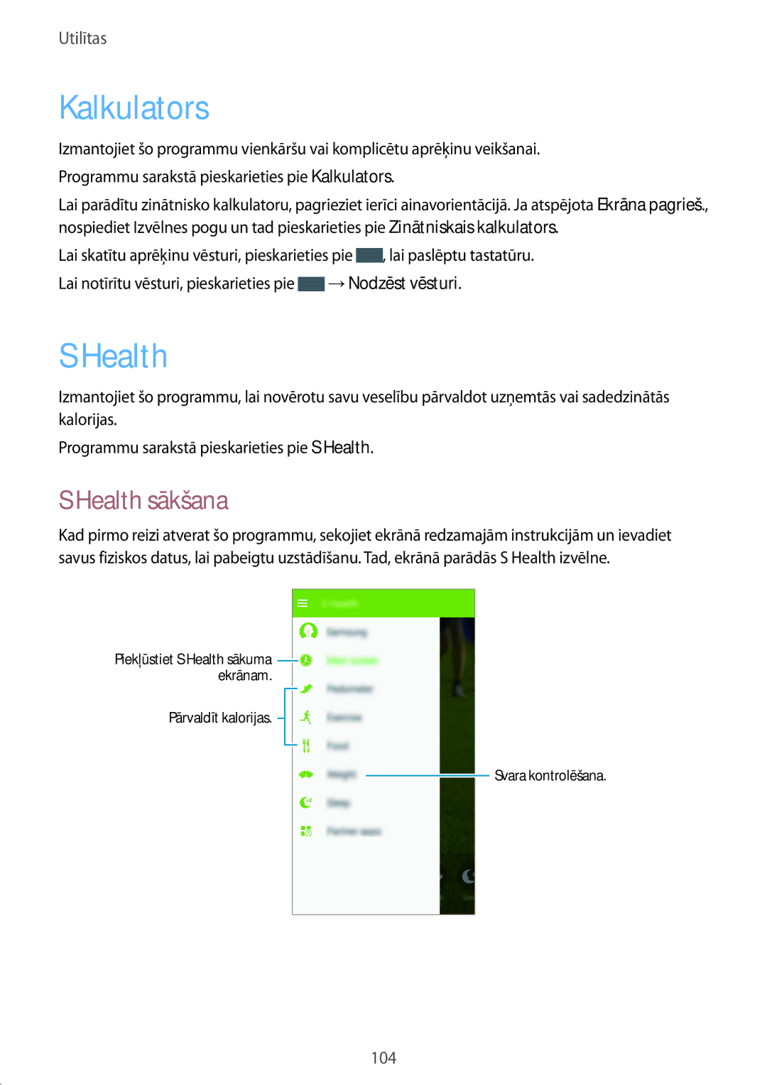 Samsung GT-I9295ZBASEB, GT-I9295ZOASEB, GT-I9295ZAASEB manual Kalkulators, Health sākšana 