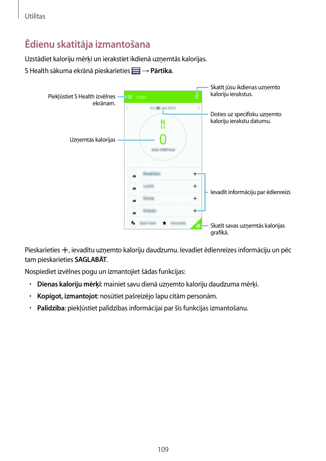 Samsung GT-I9295ZAASEB, GT-I9295ZOASEB, GT-I9295ZBASEB manual Ēdienu skatītāja izmantošana 