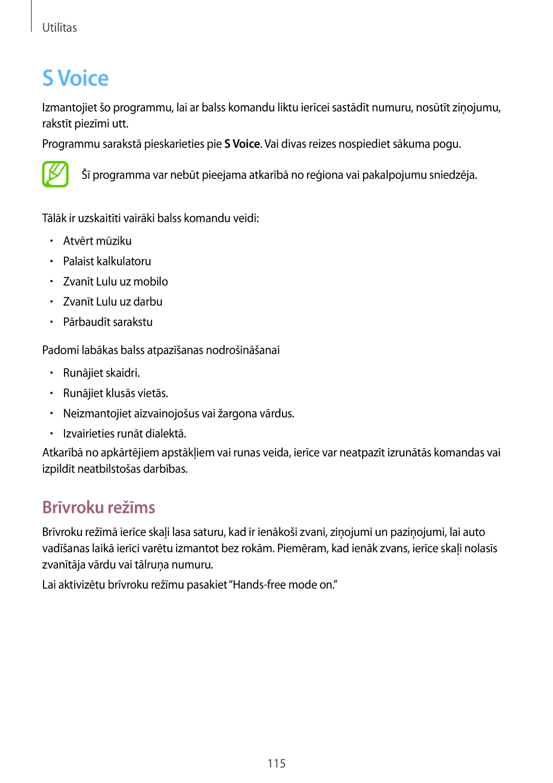 Samsung GT-I9295ZAASEB, GT-I9295ZOASEB, GT-I9295ZBASEB manual Voice, Brīvroku režīms 
