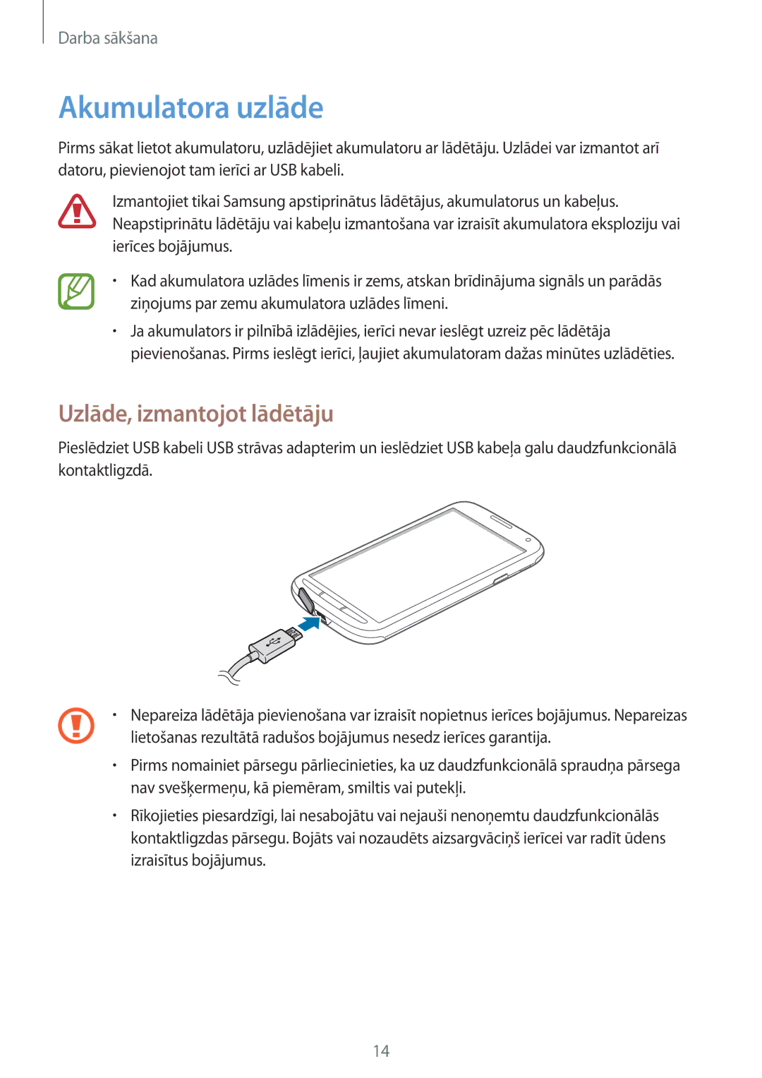 Samsung GT-I9295ZBASEB, GT-I9295ZOASEB, GT-I9295ZAASEB manual Akumulatora uzlāde, Uzlāde, izmantojot lādētāju 