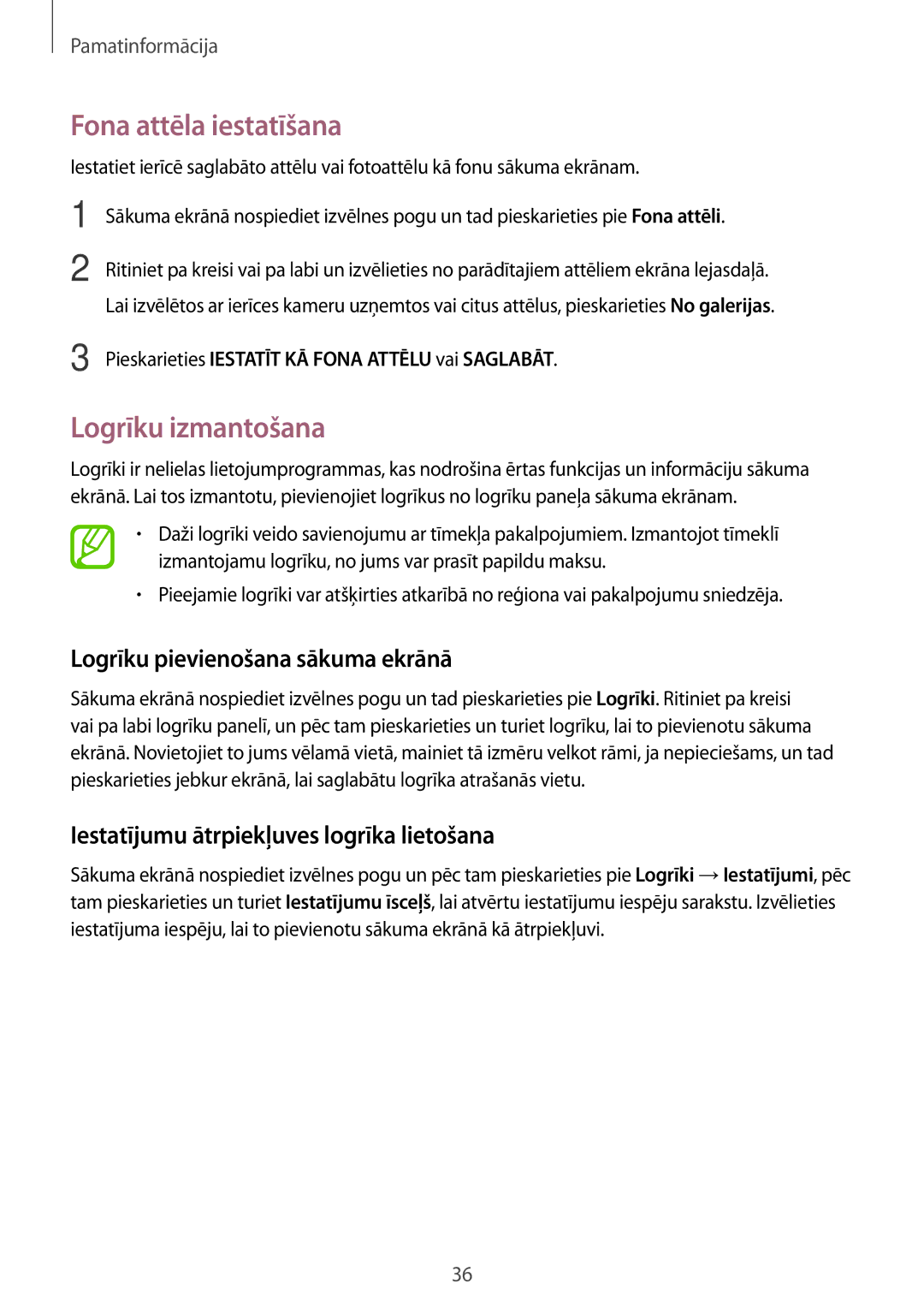 Samsung GT-I9295ZOASEB, GT-I9295ZAASEB Fona attēla iestatīšana, Logrīku izmantošana, Logrīku pievienošana sākuma ekrānā 