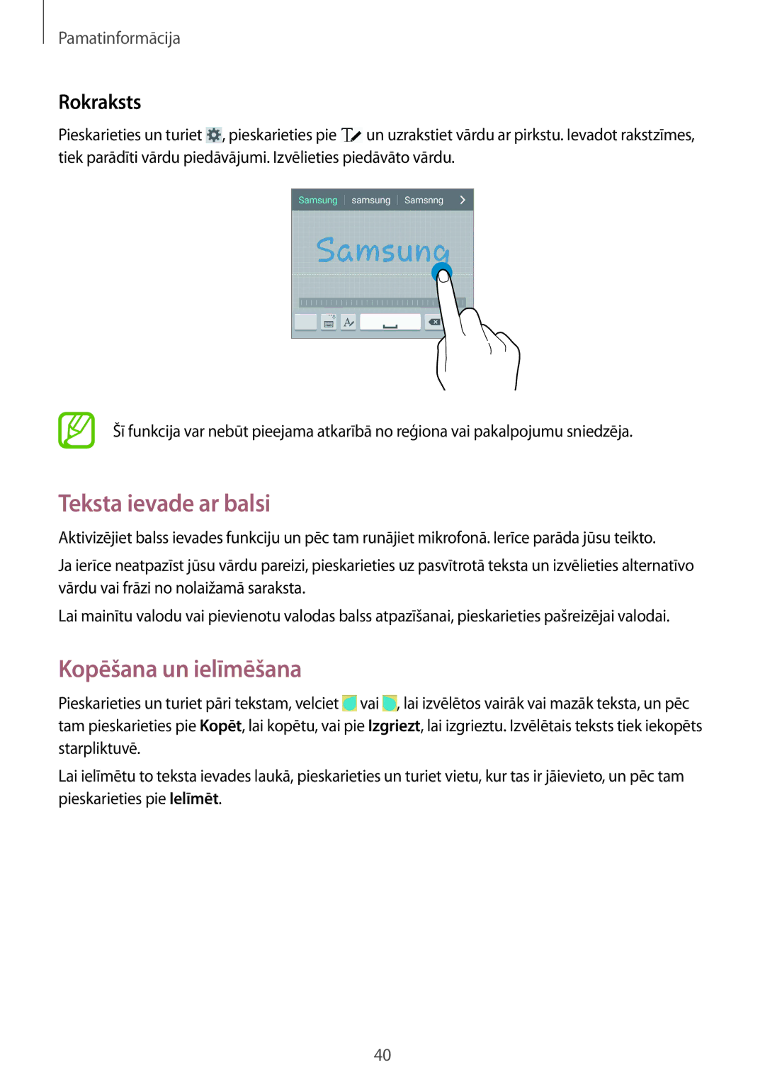Samsung GT-I9295ZAASEB, GT-I9295ZOASEB, GT-I9295ZBASEB manual Teksta ievade ar balsi, Kopēšana un ielīmēšana, Rokraksts 
