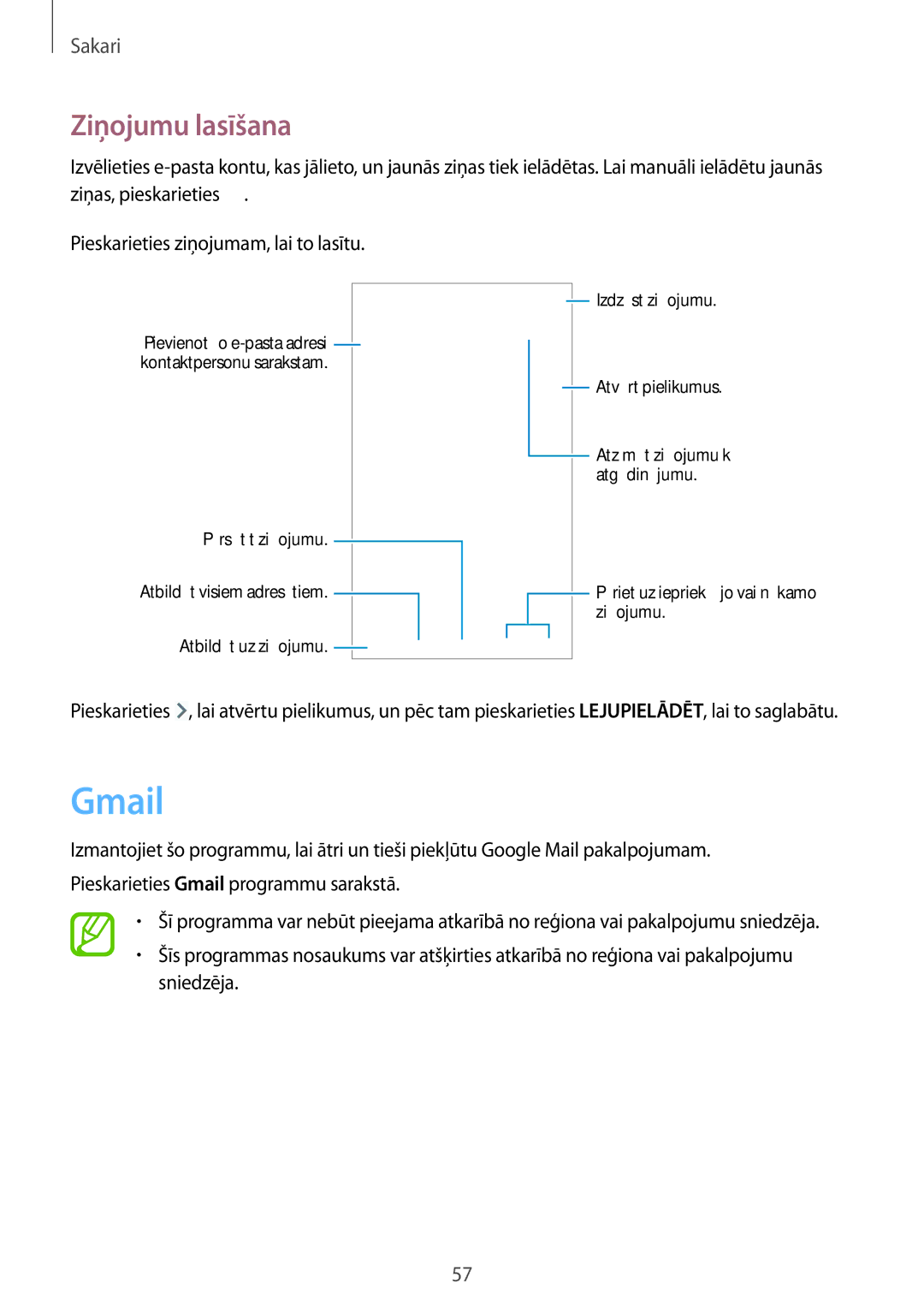 Samsung GT-I9295ZOASEB, GT-I9295ZAASEB, GT-I9295ZBASEB manual Gmail, Ziņojumu lasīšana 