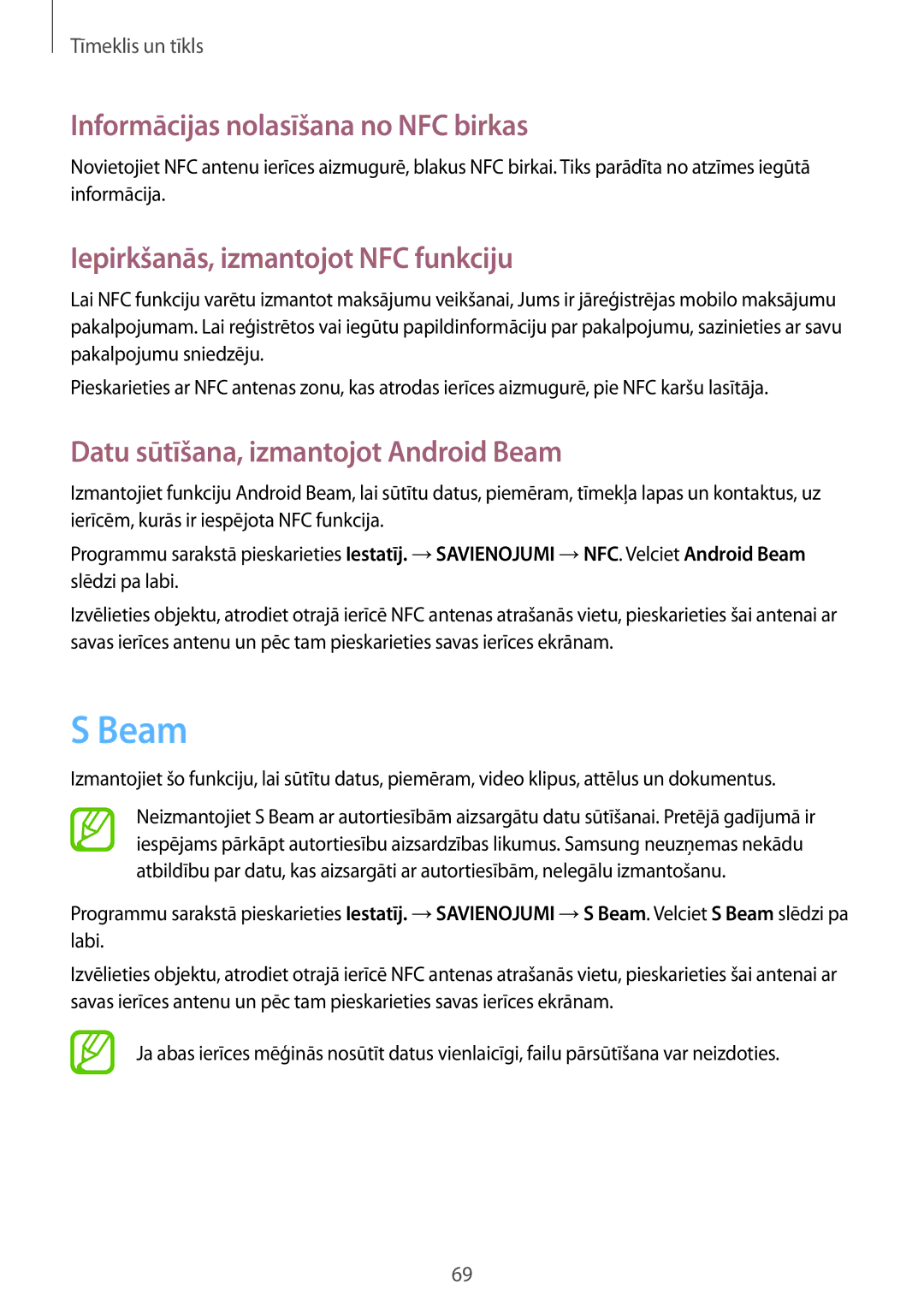 Samsung GT-I9295ZOASEB, GT-I9295ZAASEB Beam, Informācijas nolasīšana no NFC birkas, Iepirkšanās, izmantojot NFC funkciju 