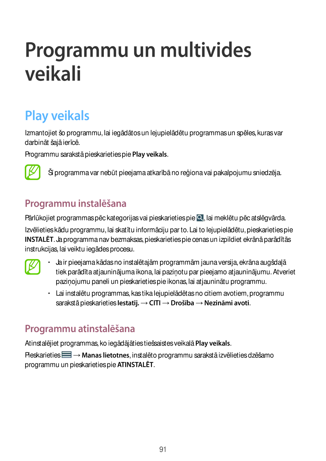 Samsung GT-I9295ZAASEB, GT-I9295ZOASEB, GT-I9295ZBASEB manual Programmu un multivides veikali, Play veikals 