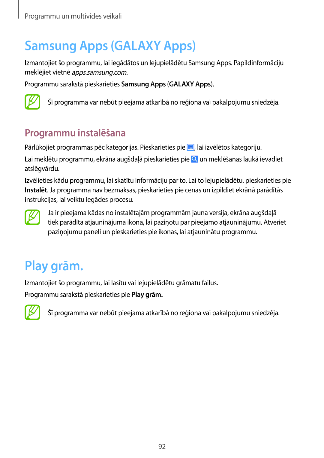 Samsung GT-I9295ZBASEB, GT-I9295ZOASEB, GT-I9295ZAASEB manual Samsung Apps Galaxy Apps, Play grām 