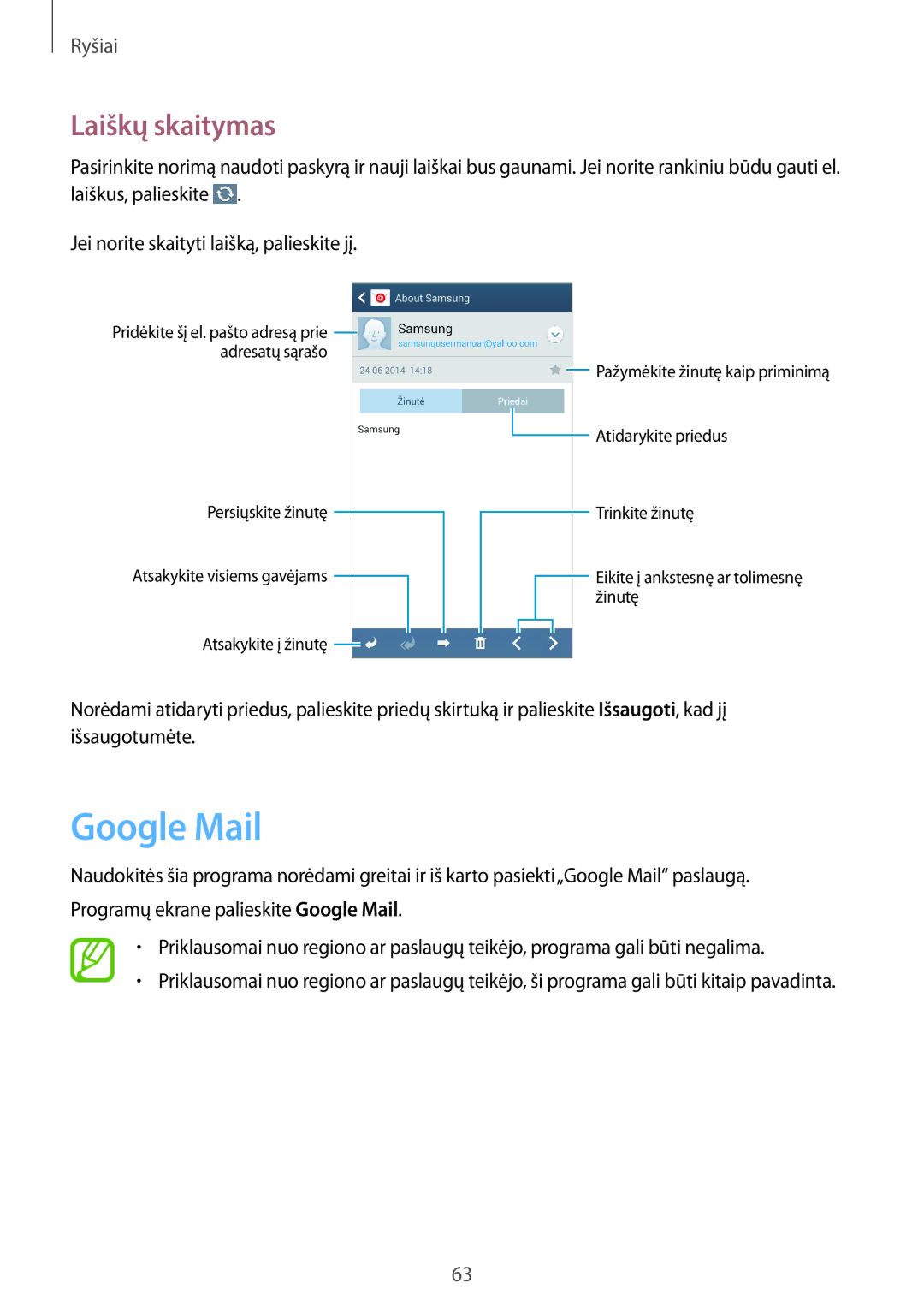 Samsung GT-I9295ZOASEB, GT-I9295ZAASEB, GT-I9295ZBASEB manual Google Mail, Laiškų skaitymas 