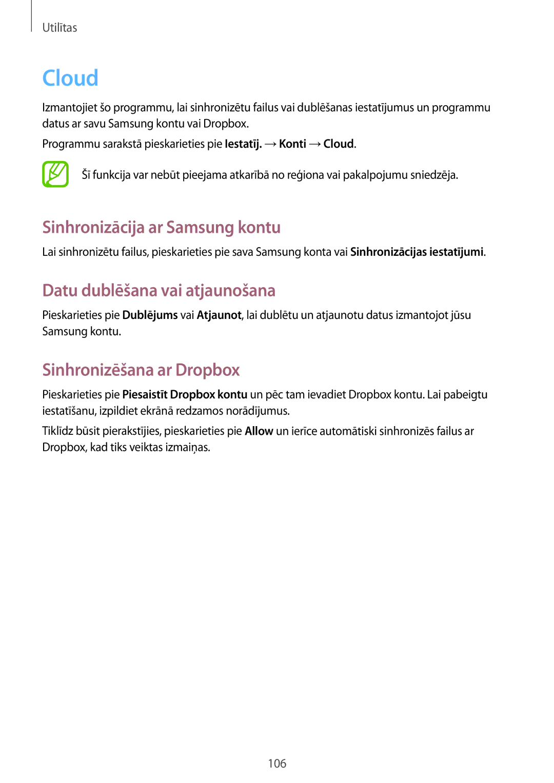 Samsung GT-I9295ZAASEB Cloud, Sinhronizācija ar Samsung kontu, Datu dublēšana vai atjaunošana, Sinhronizēšana ar Dropbox 