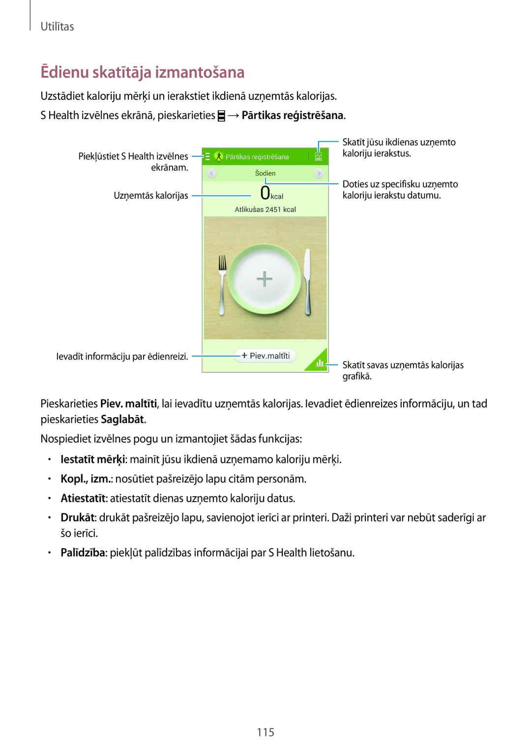 Samsung GT-I9295ZAASEB, GT-I9295ZOASEB, GT-I9295ZBASEB manual Ēdienu skatītāja izmantošana 